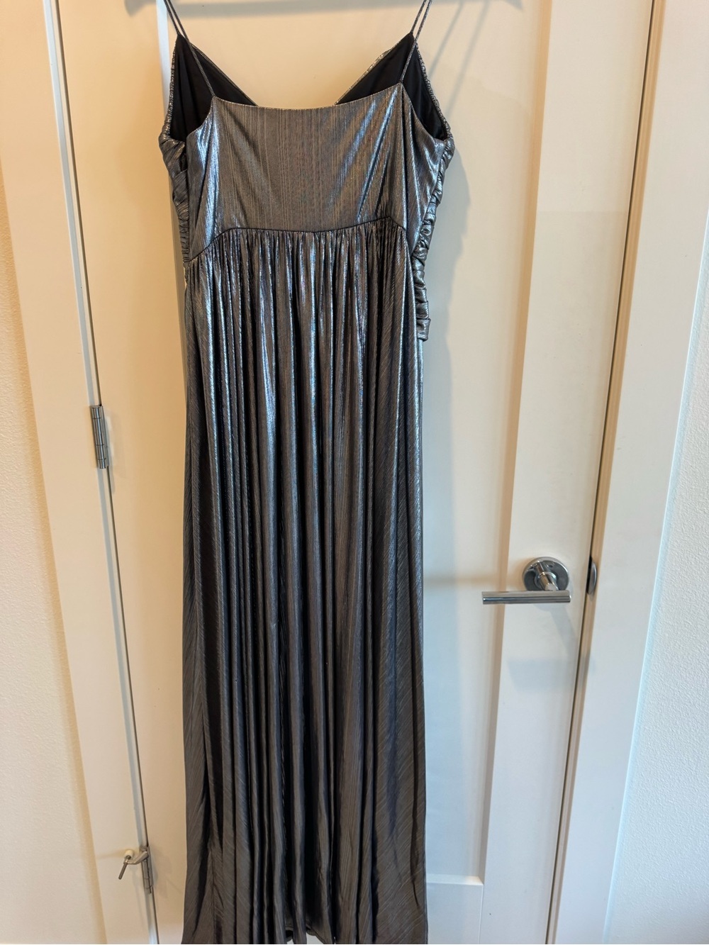 Retrofete Metallic Silver Plissé Gown with High Slit - Picture 6 of 6